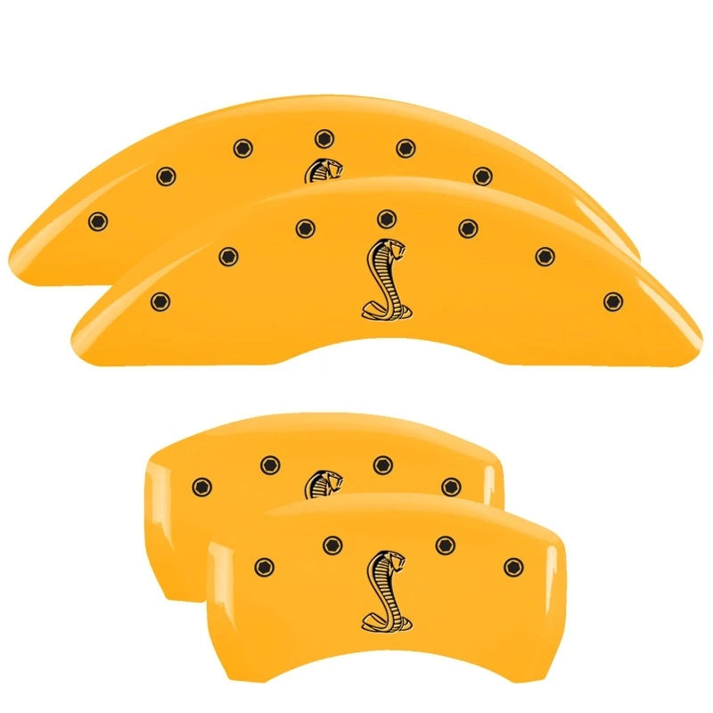 MGP 4 Bremse Caliper Abdeckungen Graviert Vorne & Hinten Tiffany Snake Gelb Finish Schwarz Zeichen