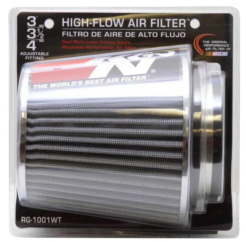 K&N Universalfilter Chrom Rund Tapered Weiß - 4 Zoll Flansch-ID x 1,125 Zoll Flanschlänge x 5,5 Zoll H