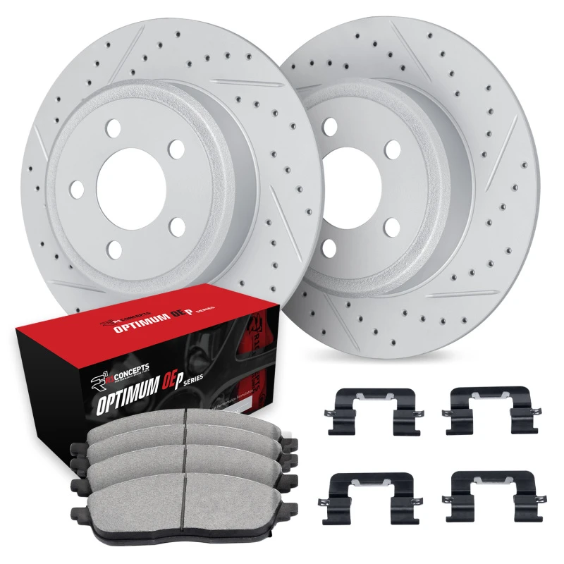 R1 16-20 Hyundai Sonata Rear Drill/Slot Carbon Coated Rotor Set w/Optimum Pads