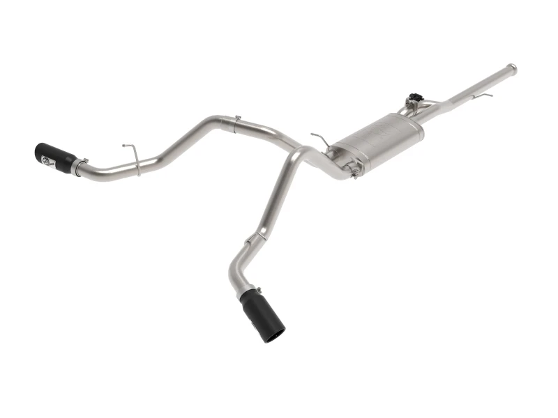 aFe Gemini XV 3 Zoll 304 SS Cat-Back Auspuff mit Cutout 14-19 GM Trucks 4.3L/5.3L mit schwarzen Spitzen