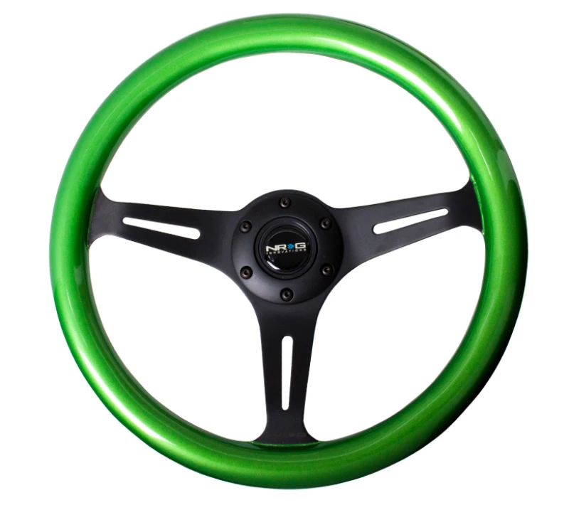 NRG Classic Wood Grain Steering Wheel (350mm) Green Pearl/Flake Paint w/ Black 3-Spoke Center