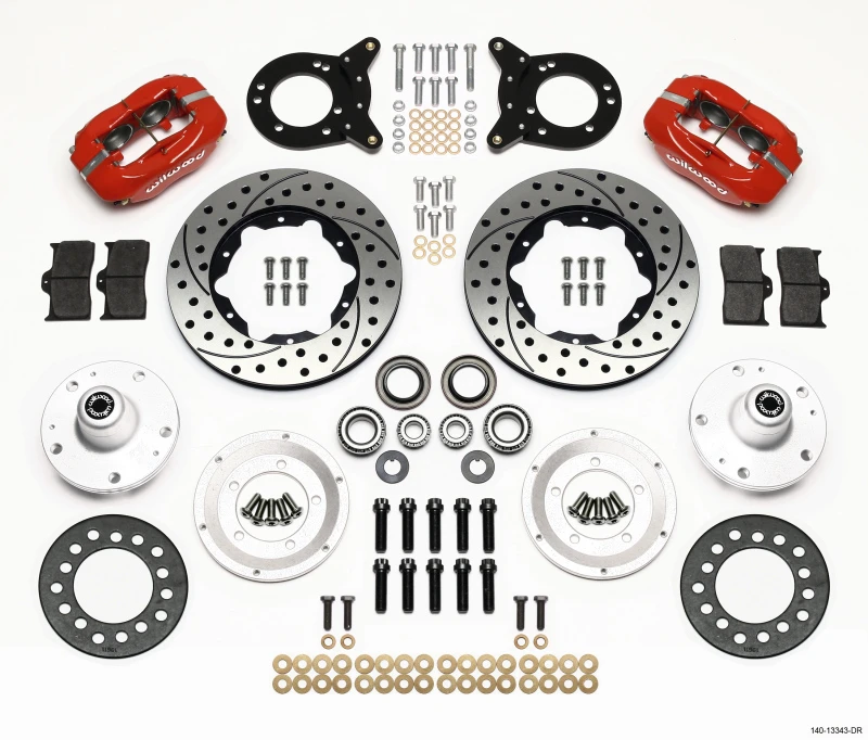 Wilwood Dynapro Dust-Boot Front Kit 11,00 Zoll Dril Red 1965-1969 Mustang Disc & Drum Spindel