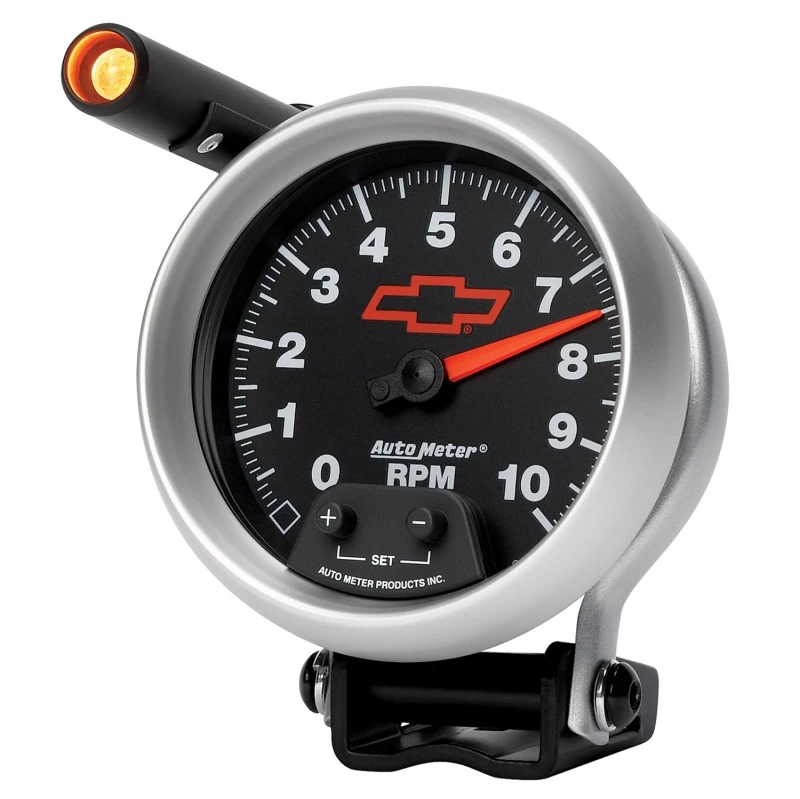 Autometer GM Red Bowtie Black 3-3/4in 0-10000 RPM Sockel-Montage-Tachometer Quick-Lite