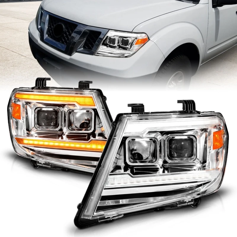ANZO 09-20 Nissan Frontier Chrom-Projector-Plankenstil DRL mit Switchback- und Sequenzieller LED-DRL