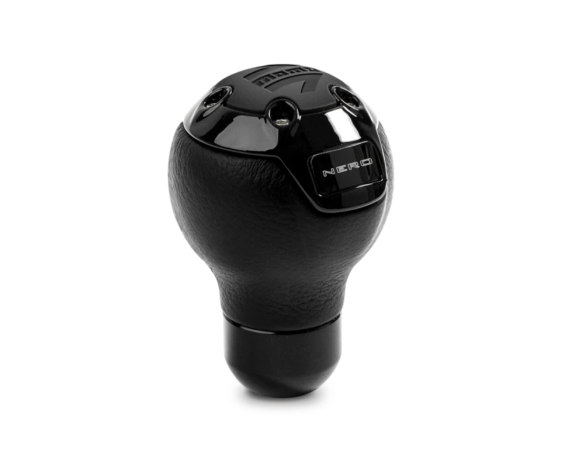 Momo Nero Shift Knob - Tall Black Leather, Black Chrome Insert