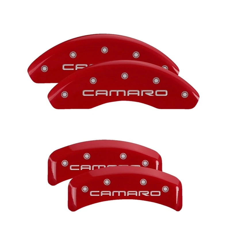 MGP 4 Bremssattel-Abdeckungen Graviert Vorne & Hinten Gen 4/Camaro Rot lackiert silber ch