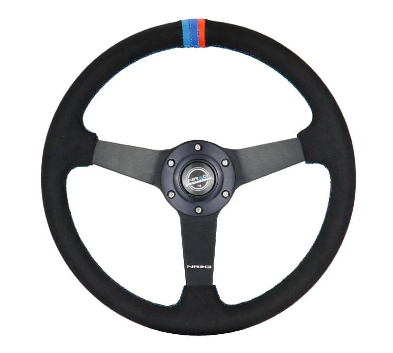NRG Sport Wheel (350mm) 3 Solid Spokes - 1.5in Deep - Matte Black - Minty Fresh Miata Logo Etched