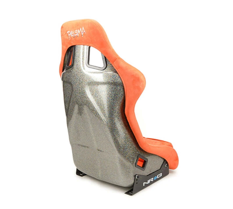NRG FRP Bucket Seat ULTRA Edition mit grauem Pearlized Back und orangefarbenem Mikrofaser-Material – Large