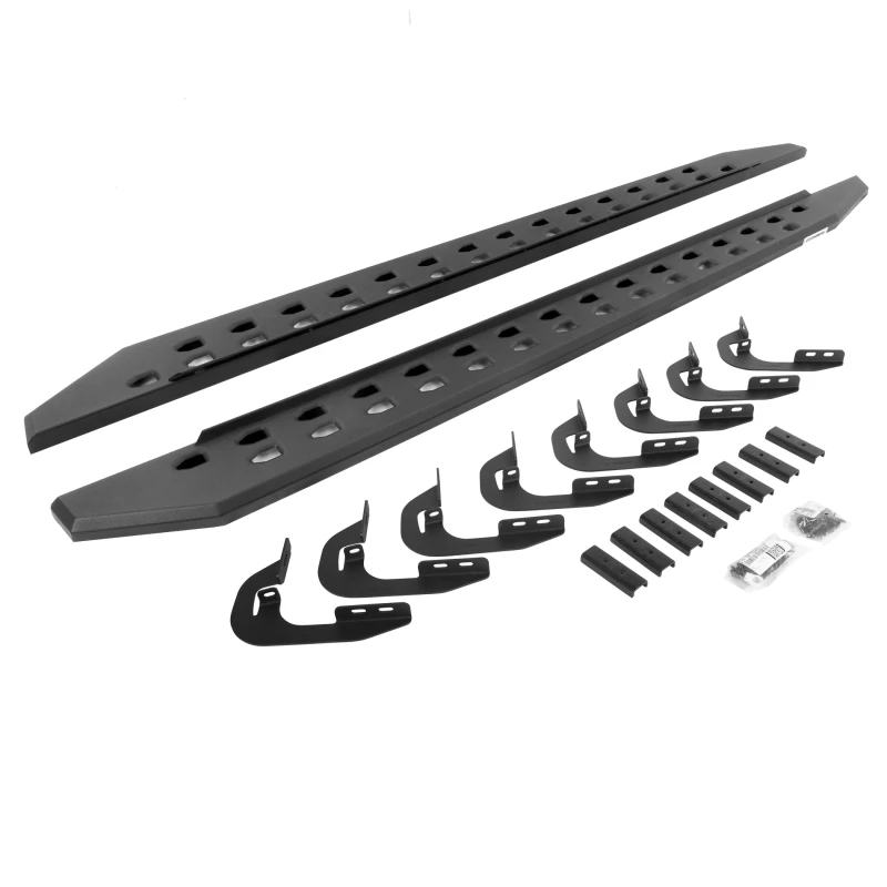 Go Rhino 15-19 GMC Sierra 2500/3500HD DC 4DR RB20 Slim Laufbrett Kit (mit Halterungen) - Tex. Schwarz