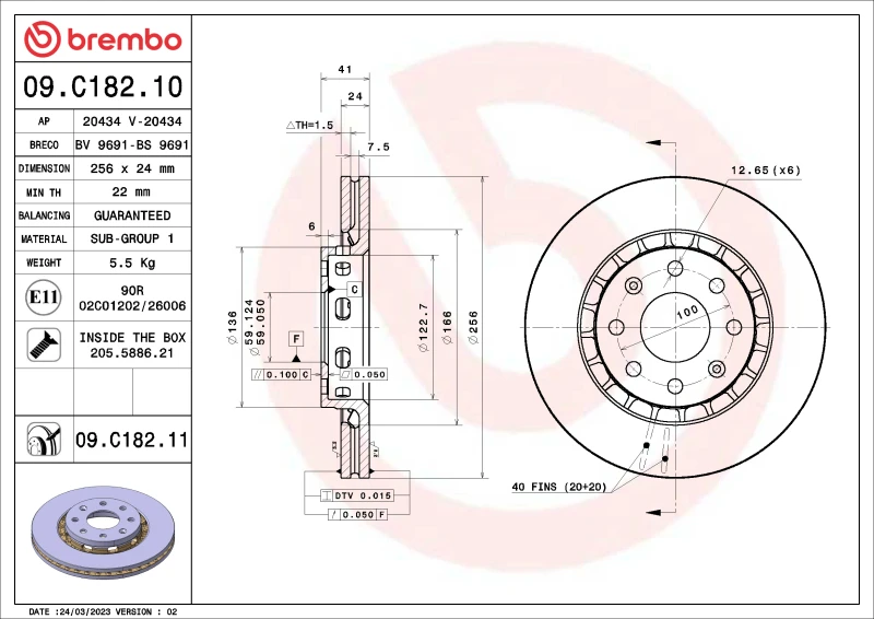 Brembo OE Bremsscheibe für 2009–2010 Pontiac G3 / 2009 G3 Wave / 2005–2008 Wave / 2005–2007 Wave5