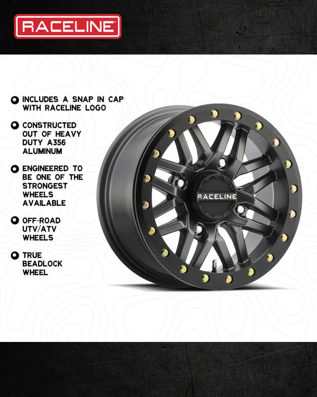 Raceline A91G Ryno 15x7in/4x156 BP/10mm Offset/132.5mm Bore - Gunmetal & Black Ring Beadlock Wheel