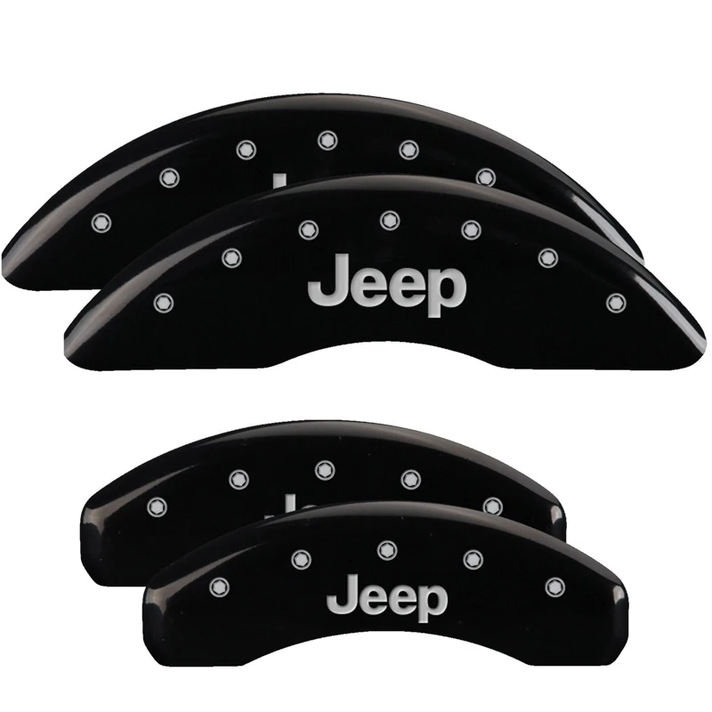 MGP 4 Bremse Caliper-Abdeckungen Graviert Vorne Hinten JEEP Logo Graviert Schwarz Finish Silber Zeichen