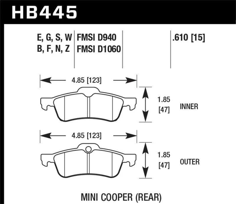 Hawk 02-06 Mini Cooper / Cooper S HP+ Straßen-Bremsbeläge hinten