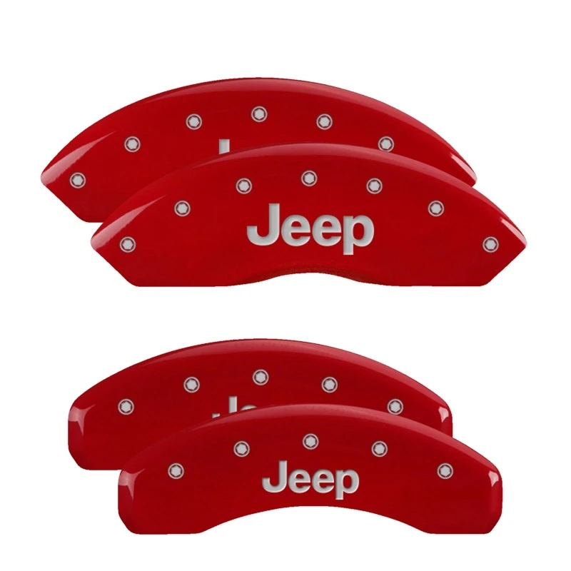 MGP 4 Bremse Caliper Abdeckungen Graviert Vorne & Hinten Jeep Rot Finish Silber Char 2019 Jeep Wrangler