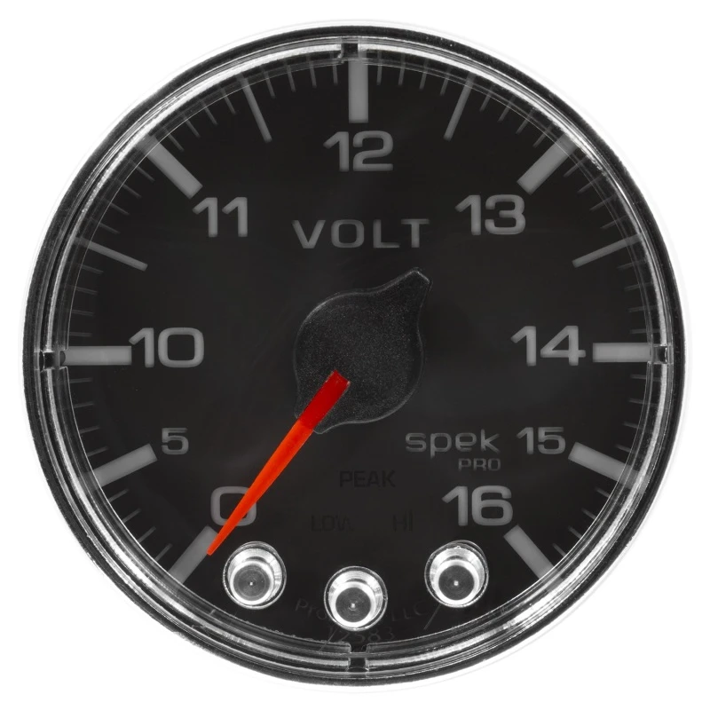 Autometer Spek-Pro-Gauge-Voltmeter 2 1/16 Zoll 16V Schrittmotor mit Peak- und Warnfunktion, Schwarz/Chrom