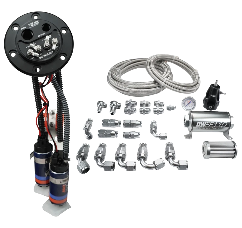 Deatschwerks X2-Serie Kraftstoffpumpenhalter mit zwei DW420-Pumpen/PTFE-Installationskit für Honda Civic 92-00