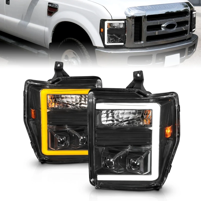 ANZO 08-10 Ford F-250 - F-550 Super Duty Projektorscheinwerfer mit Lichtleiste Switchback Schwarzgehäuse