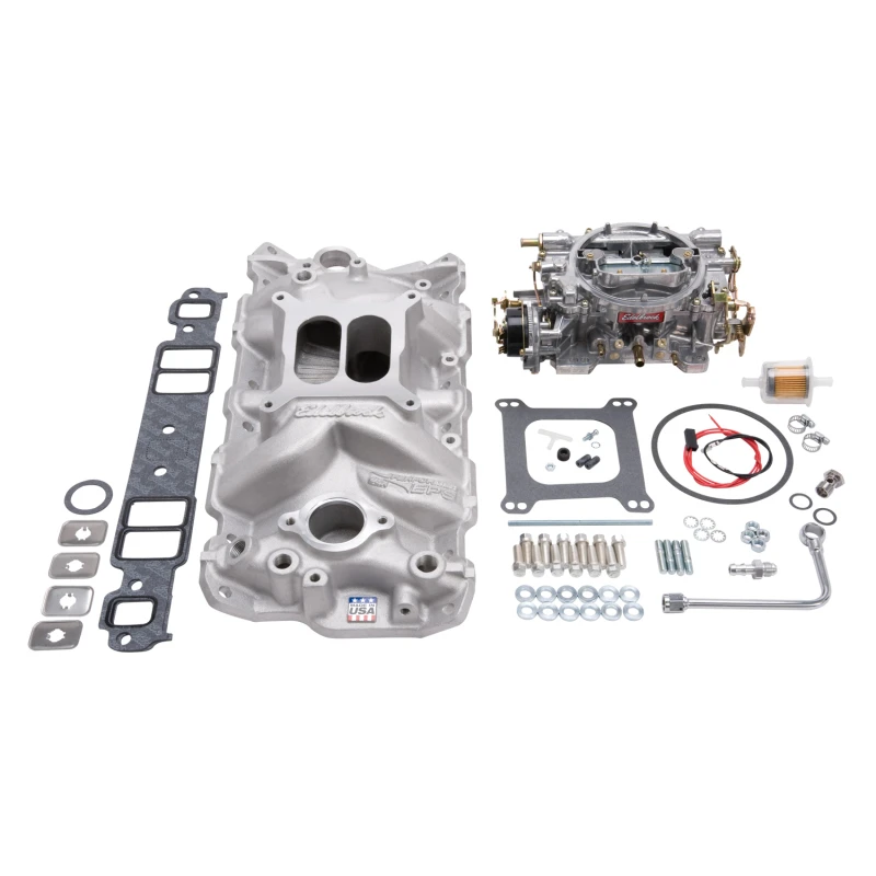 Edelbrock Ansaugkrümmer- und Vergaser-Kit Performer Eps Small Block Chevrolet 1957-1986 Naturfinish