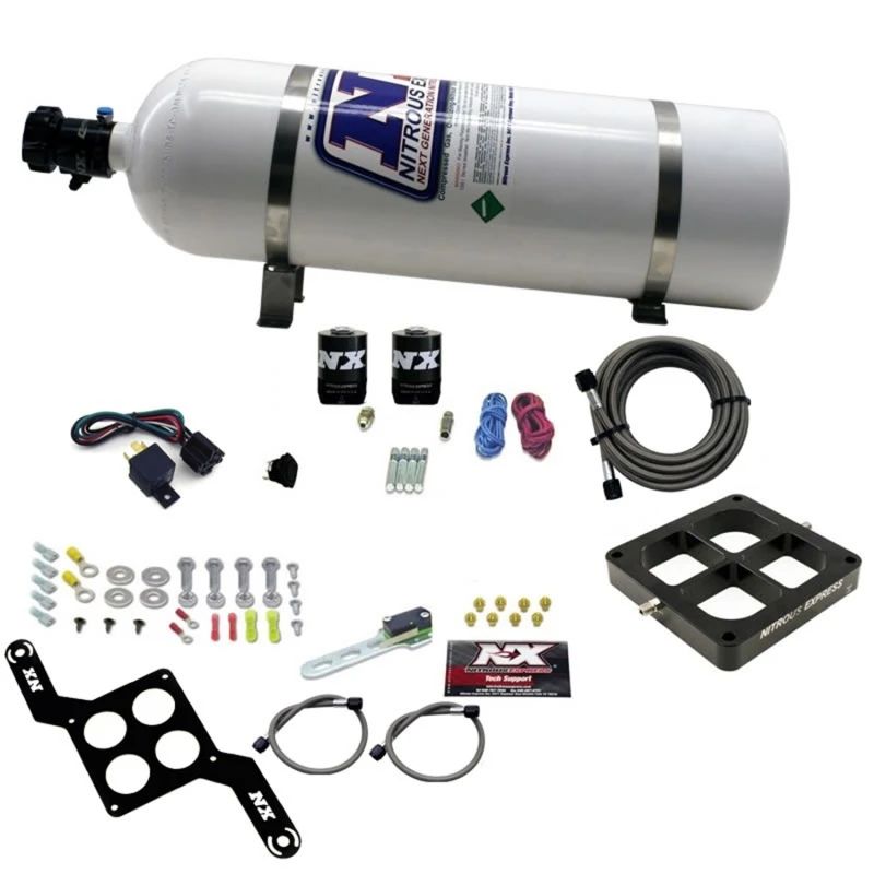 Nitrous Express Dominator Einzel-Eingangs-Crossbar Pro-Power Nitrous-Kit (100-500PS) mit 15lb-Flasche