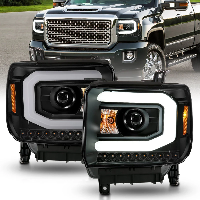 ANZO 2014-2015 GMC Sierra 1500 Projektor-Scheinwerfer mit Light Bar Schwarzes Gehäuse (Halogen-Typ)