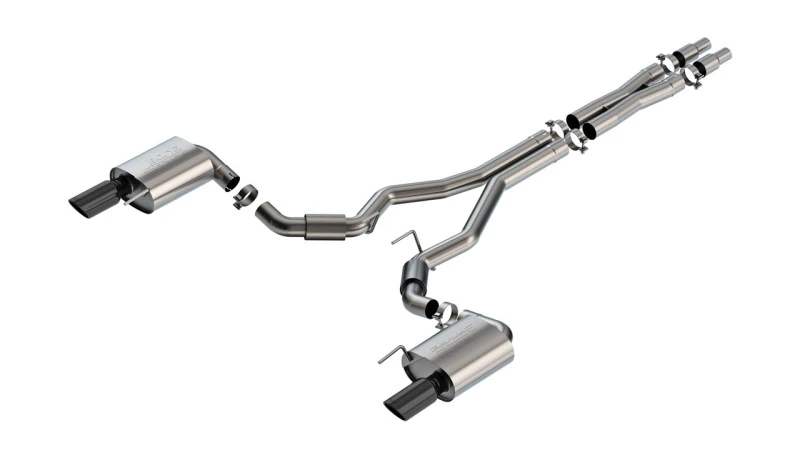 Borla 2024 Ford Mustang GT 5.0L V8 ohne Active Exhaust S-Type Cat-Back Auspuffsystem - Schwarz Chrom
