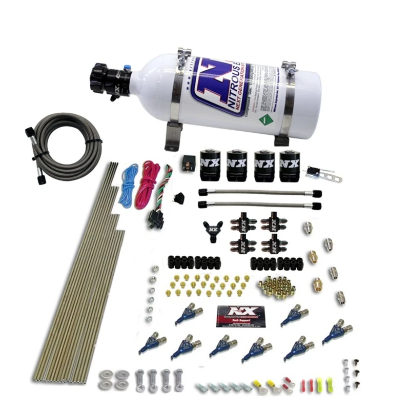 Nitrous Express 8-Zyl.-Piranha-Direkt-Port-4-Solenoid-Nitrous-Kit (200-500PS) mit 5lb-Flasche