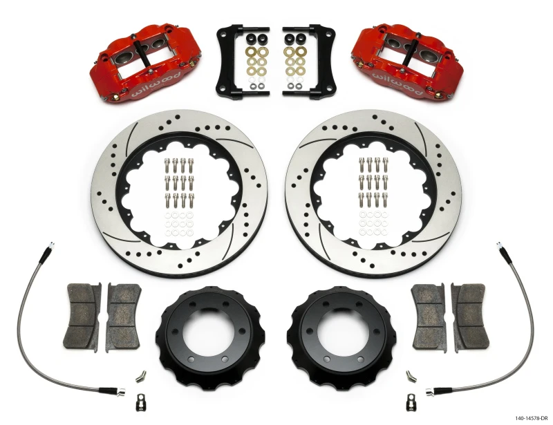 Wilwood Narrow Superlite Red 6R Vorderrad-Kit 14-Zoll-Bohr-Rotor mit Leitungen 05-15 Toyota Tacoma