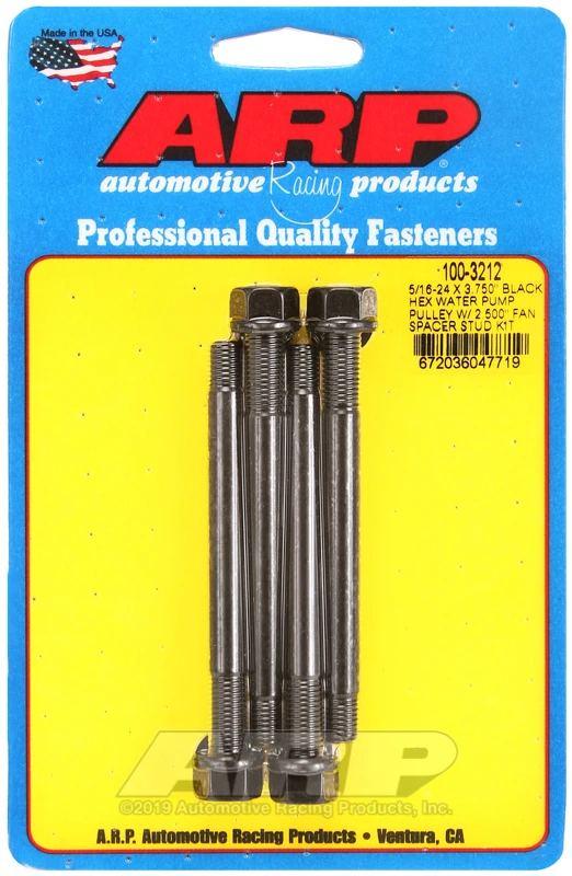 ARP 5/16-24 X 3.750 Schwarzes Sechskant-Wasserpumpen-Riemenscheibe-Kit mit 2.500in Lüfterabstandshalter