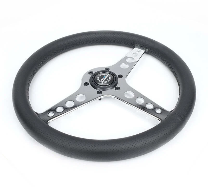 NRG Light Weight Gaming Steering Wheel - Driftz 350mm 3 Chrome Spokes Perforated Leather