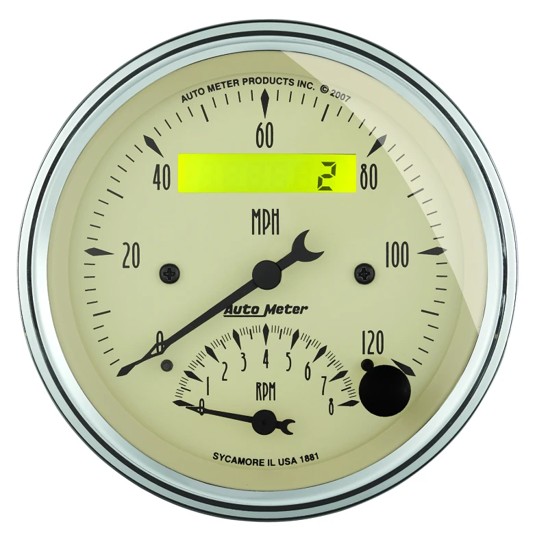 AutoMeter-Tacho/Geschwindigkeitsmesser 3-3/8 Zoll, 120 Meilen pro Stunde & 8.000 Umdrehungen pro Minute, elektronisch programmierbar, antikbeige