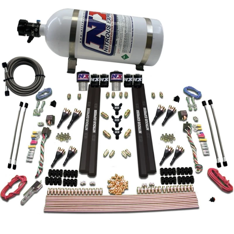 Nitrous Express SX2 Dual Stage/Gas/Rails 8 Düsen Nitrous Kit (200-1200PS) mit 10lb Flasche