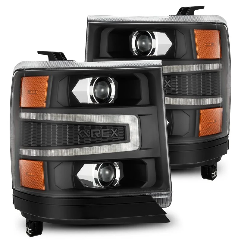 AlphaRex 16-18 Chevy 1500HD LUXX LED Proj Headlights BK w/Seq Actvn Light / SeqSig