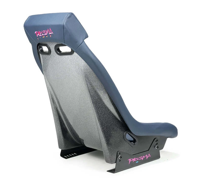 NRG GT Retro Bucket Seat - Black PVC Leather Yellow Stitching Yellow Glitter Fiberglass Back