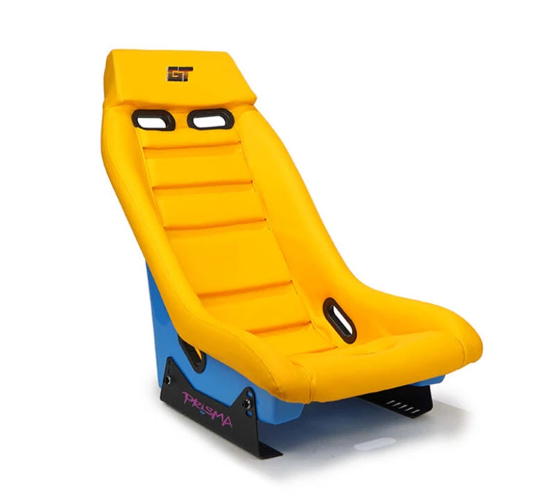 NRG GT Retro Bucket Seat - Gelb PVC-Leder Gelbe Stickerei Off-Weißes Fiberglas-Rücken