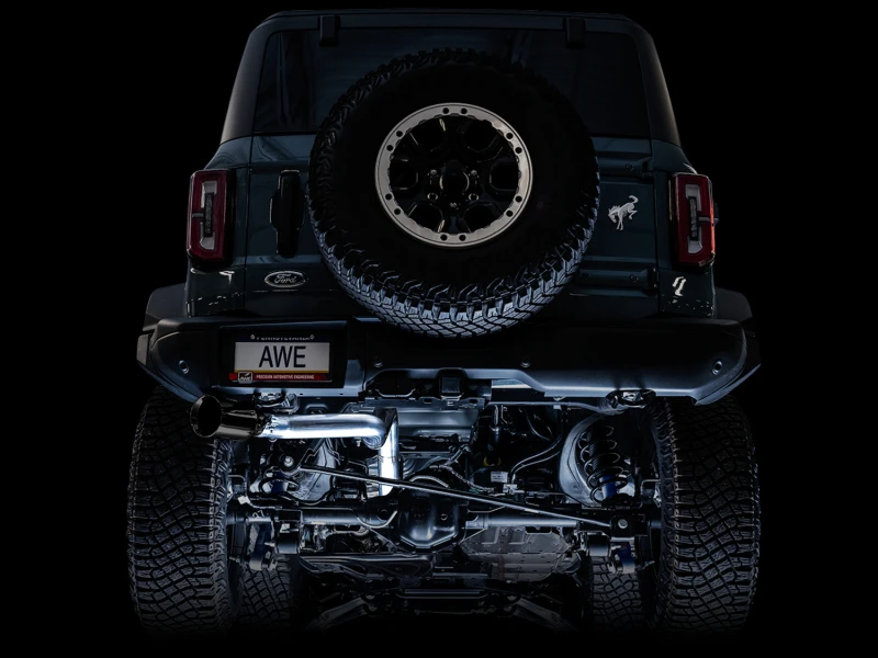 AWE Tuning 2021+ Ford Bronco 0FG Einzelrohrauslass Auspuff mit Diamant-Schwarz-Spitze und Bash Guard