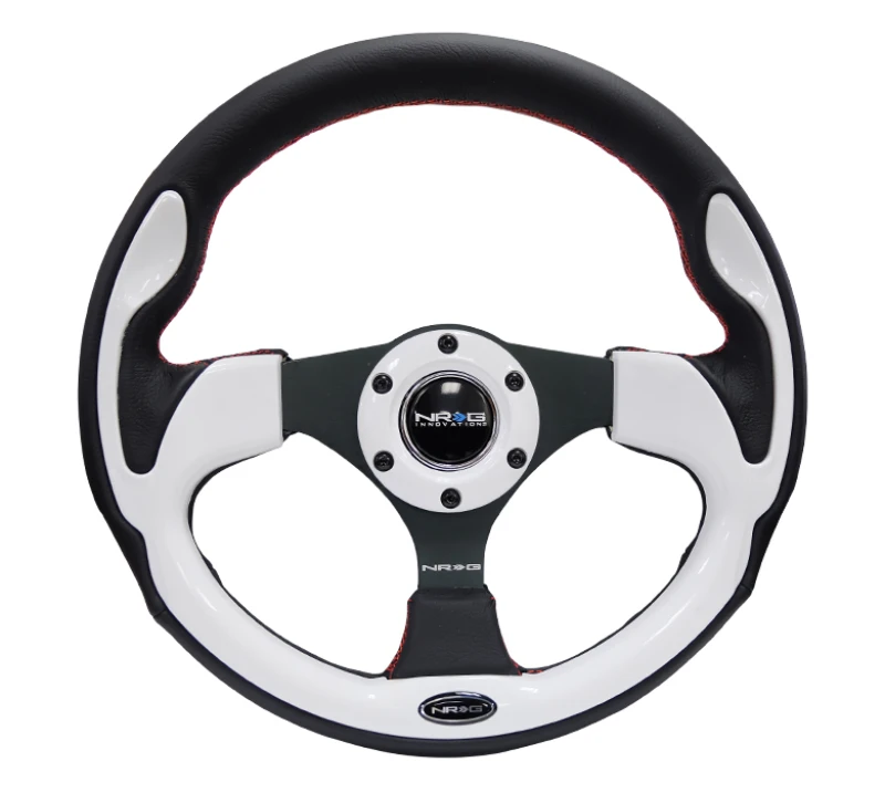 NRG Reinforced Steering Wheel (320mm) Black w/White Trim & 4mm 3-Spoke