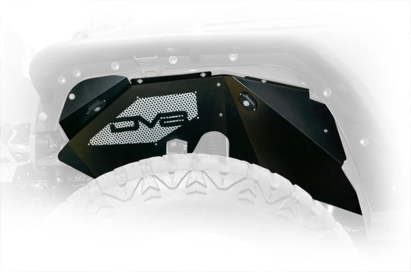 DV8 Offroad Aluminium Radkastenauskleidung mit Rock Lights für 2007–2018 Jeep Wrangler JK – Schwarz