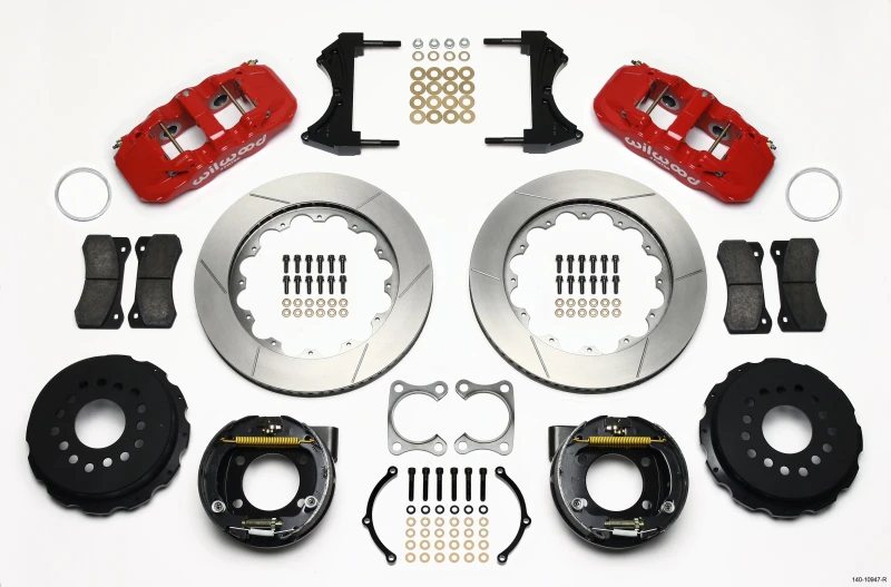 Wilwood AERO4 Rear P-Brake Kit 14.00in Red Big Ford Old Style 2.36in Offset