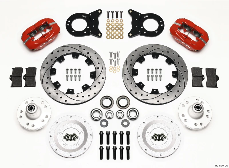 Wilwood Forged Dynalite Front Kit 12,19 Zoll Drill Rot 1970-1973 Mustang Disc & Drum Spindel