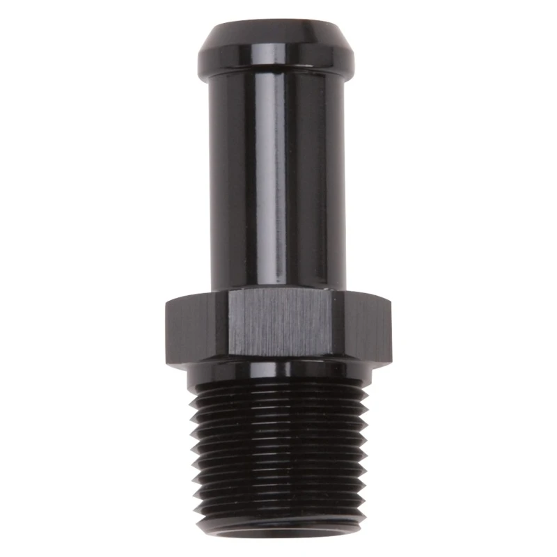 Edelbrock Schlauch-Endstück gerade 3/8 Zoll NPT auf 1/2 Zoll Barb Schwarz eloxiert