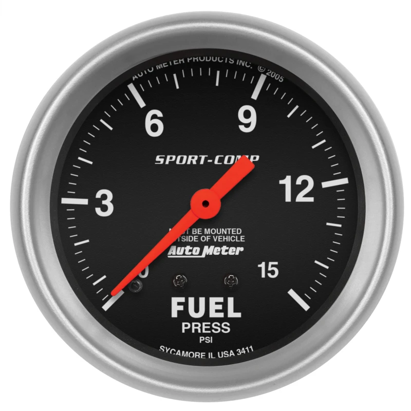 Autometer Sport-Comp 2 5/8in 0-15 PSI Mechanical Fuel Pressure Gauge