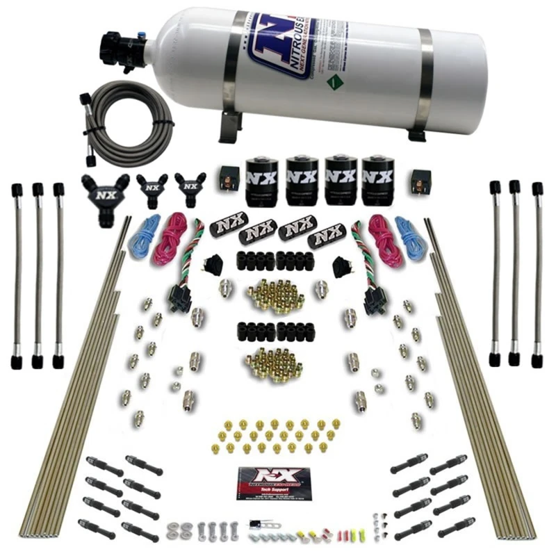Nitrous Express 8 Zyl. Trocken Direktanschluss Dual Stage 4 Solenoid Nitrous Kit (200-600PS) mit 15lb Flasche