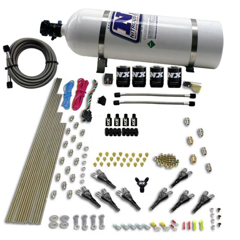 Nitrous Express 8 Cyl Shark Direct Port 4 Solenoids Nitrous Kit (200-600HP) w/15lb Bottle