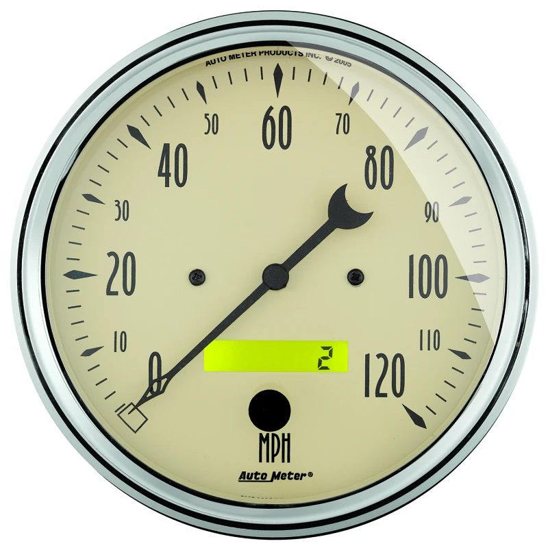 AutoMeter-Geschwindigkeitsmesser 5 Zoll, 120 Meilen pro Stunde, elektrisch programmierbar, mit LCD-Odometer, antikes Beige