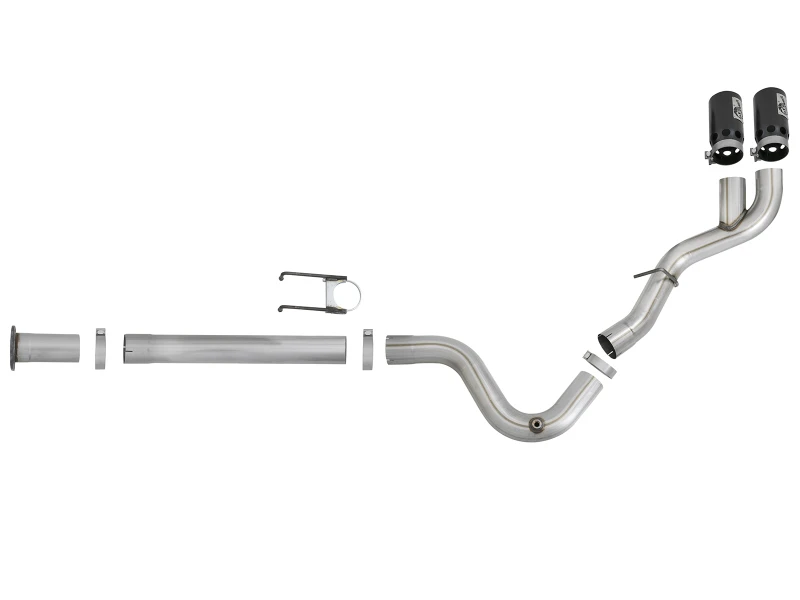 aFe Rebel XD 4 Zoll SS DPF-Back Auspuff 17-18 Ford Diesel Trucks V8-6,7L (td) mit Dual Black Tips