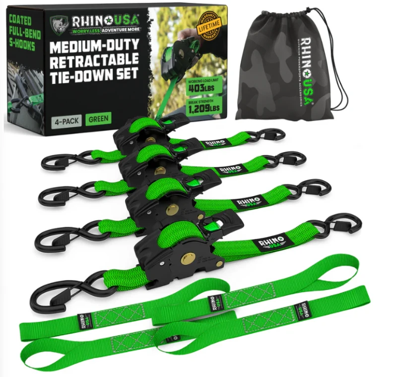 Rhino USA Retractable Ratchet Straps (4Pk 1Inx10Ft) (Grün)