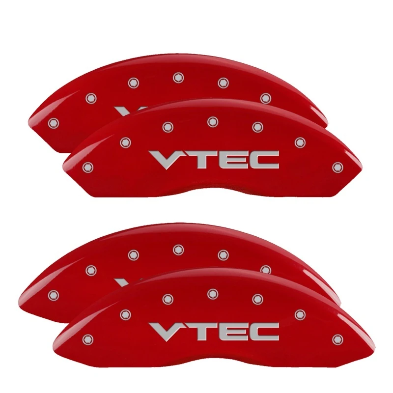 MGP 4 Bremssattel-Abdeckungen Graviert Vorne & Hinten Vtech Rot Finish Silber