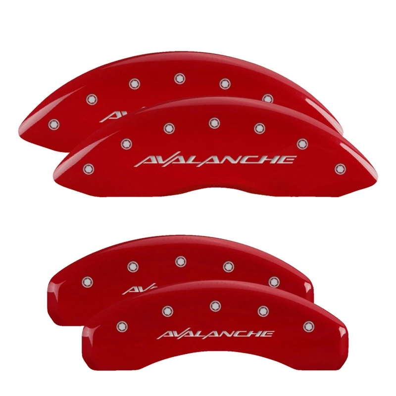 MGP 4 Bremse Caliper Abdeckungen Graviert Vorne & Hinten Avalanche Rot Finish Silber Zeichen