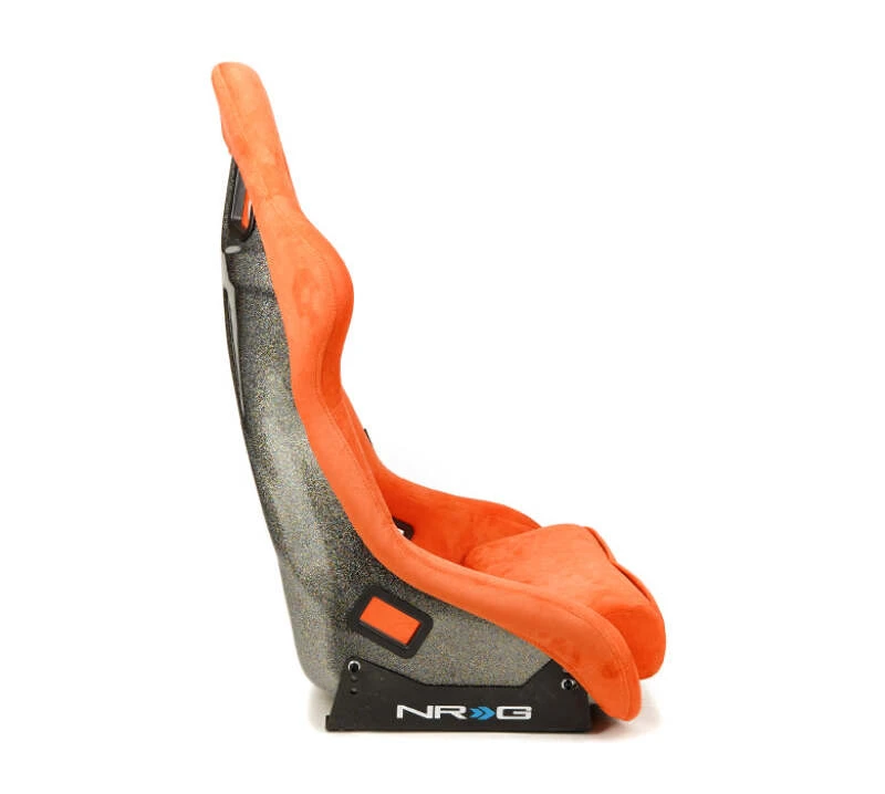 NRG FRP Bucket Seat ULTRA Edition mit grauem Pearlized Back und orangefarbenem Mikrofaser-Material – Large