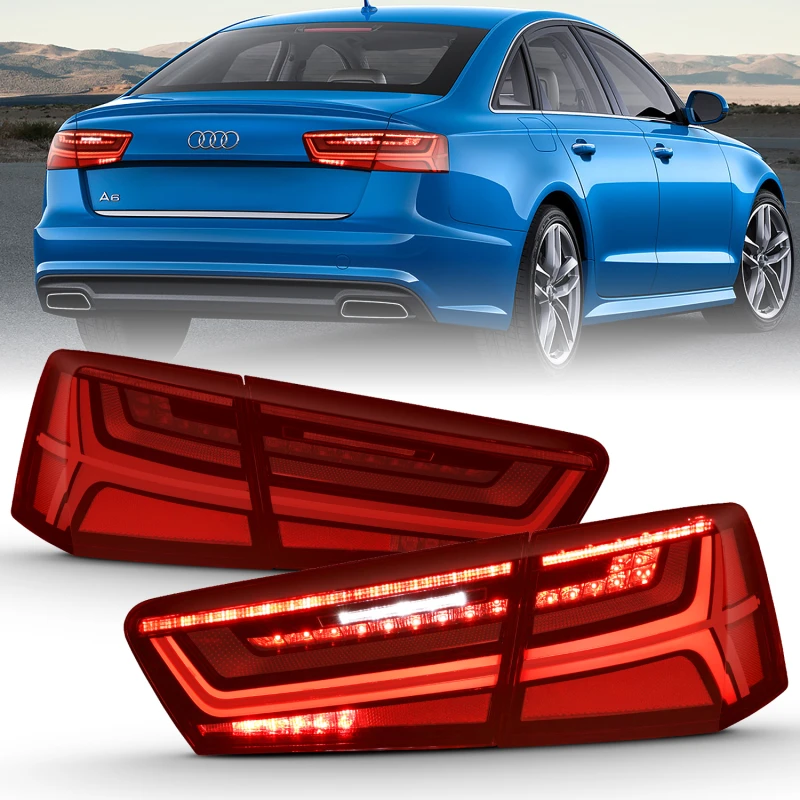 ANZO 2012-2018 Audi A6 LED-Rückfahrscheinwerfer schwarzes Gehäuse rote/klare Linse 4 Stück (sequenzielles Signal)